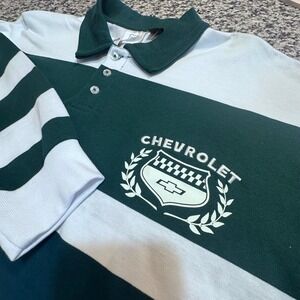 NWT Mens Chevrolet Long Sleeve‎ Rugby Polo Shirt Green Stripe GM Official Sz L